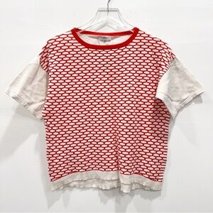 Veronika Maine Short Sleeve Knit Sweater Top Red White Cotton Medium